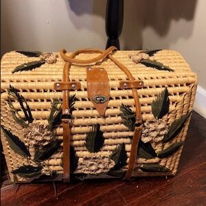 Mexican vintage wicker/straw suitcase